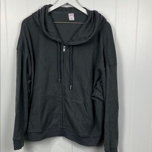 Auden Womens Hoodie 2X Dark Gray Waffle Knit Front Zip Pockets Ribbed Cuff NWT